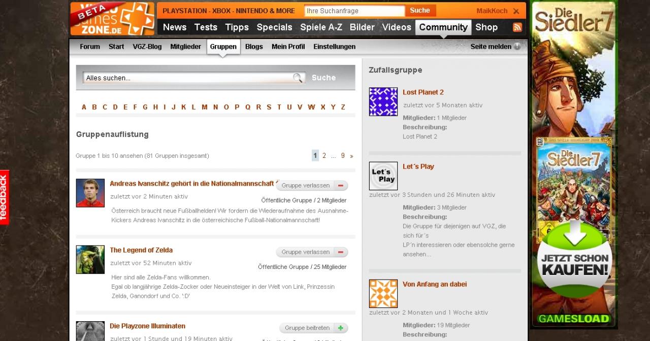 [22/03/2010] Die neue Videogameszone.de: Gründet eure eigenen Gruppen und ladet möglichst viele Freunde ein.