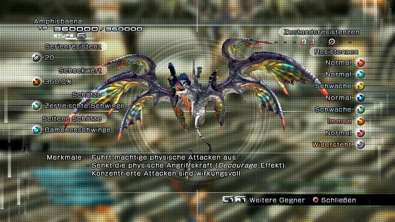 [13/04/2010] Der wesentlich buntere Drachen unterscheidet sich kaum vom Svarog. Sein Spuckspeichel senkt euren Angriff und seine Fressen-Attacke ist absolut identisch mit der des Svarog. Das heißt natürlich auch hier äußerste Vorsicht davor. Sabotiert ihr ihn, lassen sich noch besser Kettenboni sammeln und im Schock steht er dann schnell vor dem Aus. - Stärken: Hohe magische Resistenz, erdimmun, viele HP - Schwächen: Blitz und windempfindlich 