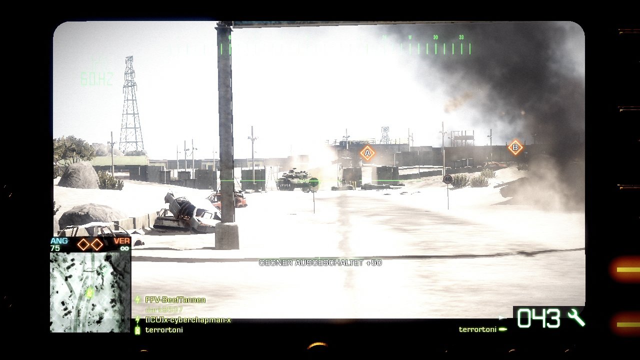 [06/04/2010] Battlefield Bad Company 2 Multiplayer-Test: Stahlkoloss - Treffen zwei feindliche Panzer aufeinander, fliegen ordentlich die Fetzen. Auf große Entfernung muss man wegen der Ballistik etwas höher zielen.