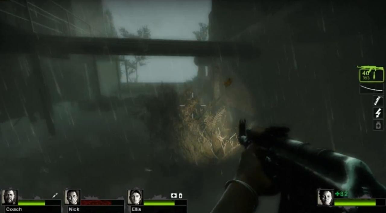 [27/05/2010] Regeneffekte: Left 4 Dead 2 - In der Hard Rain-Kampagne von Left 4 Dead 2 seht ihr den Wald vor lauter Regen nicht. Zombies warten in der Dunkelheit und ihr solltet dicht zusammenbleiben.