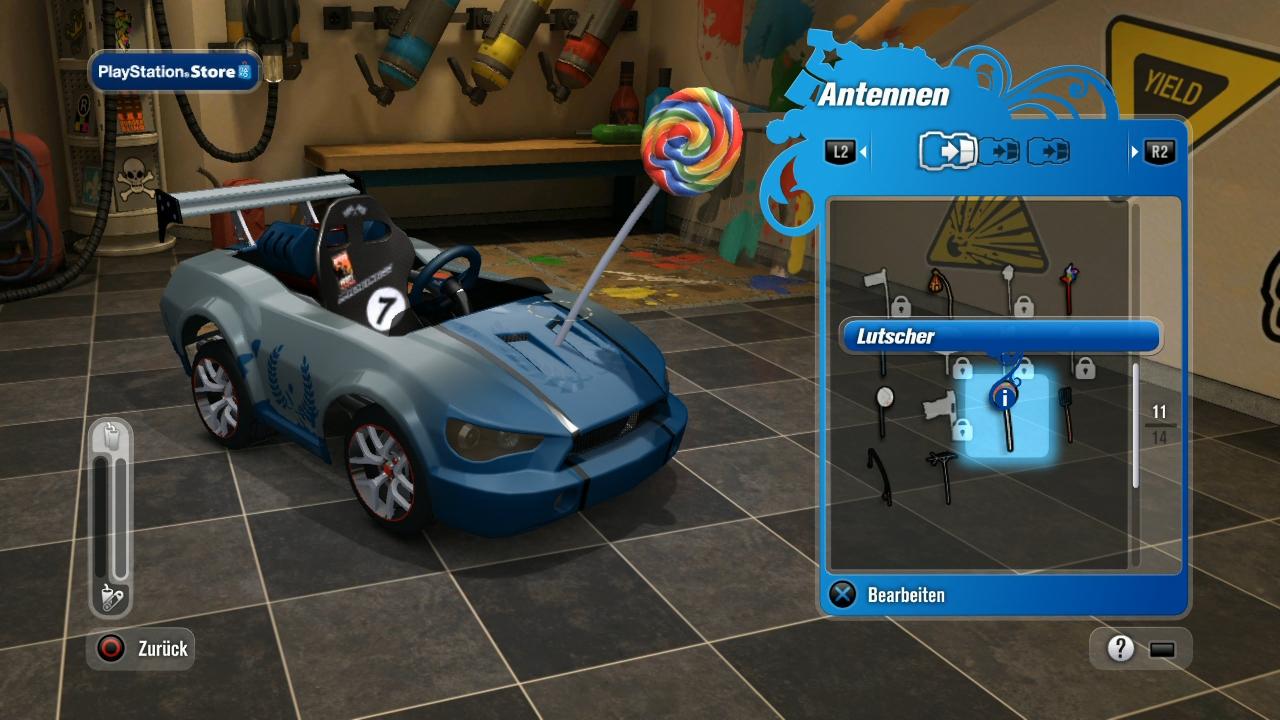 [10/05/2010] ModNation Racer-Test: Kart-Editor - Das Ganze funktioniert ähnlich wie bei den Fahrern. Kritikpunkte: Bikes sind nicht möglich und es scheint keine Leistungsunterschiede zu geben!