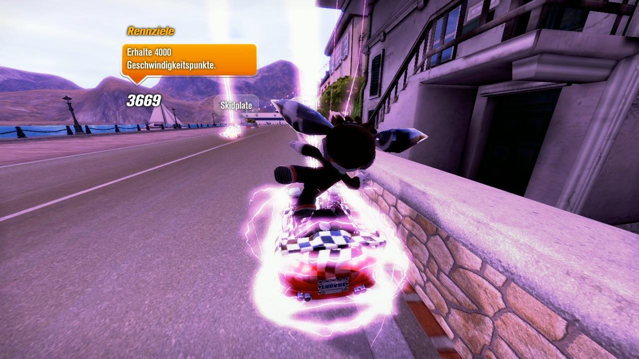 [10/05/2010] ModNation Racer-Test: Die Spezialangriffe werden von knalligen Effekten begleitet, sorgen in der Karriere aber für ordentlich Frust.
