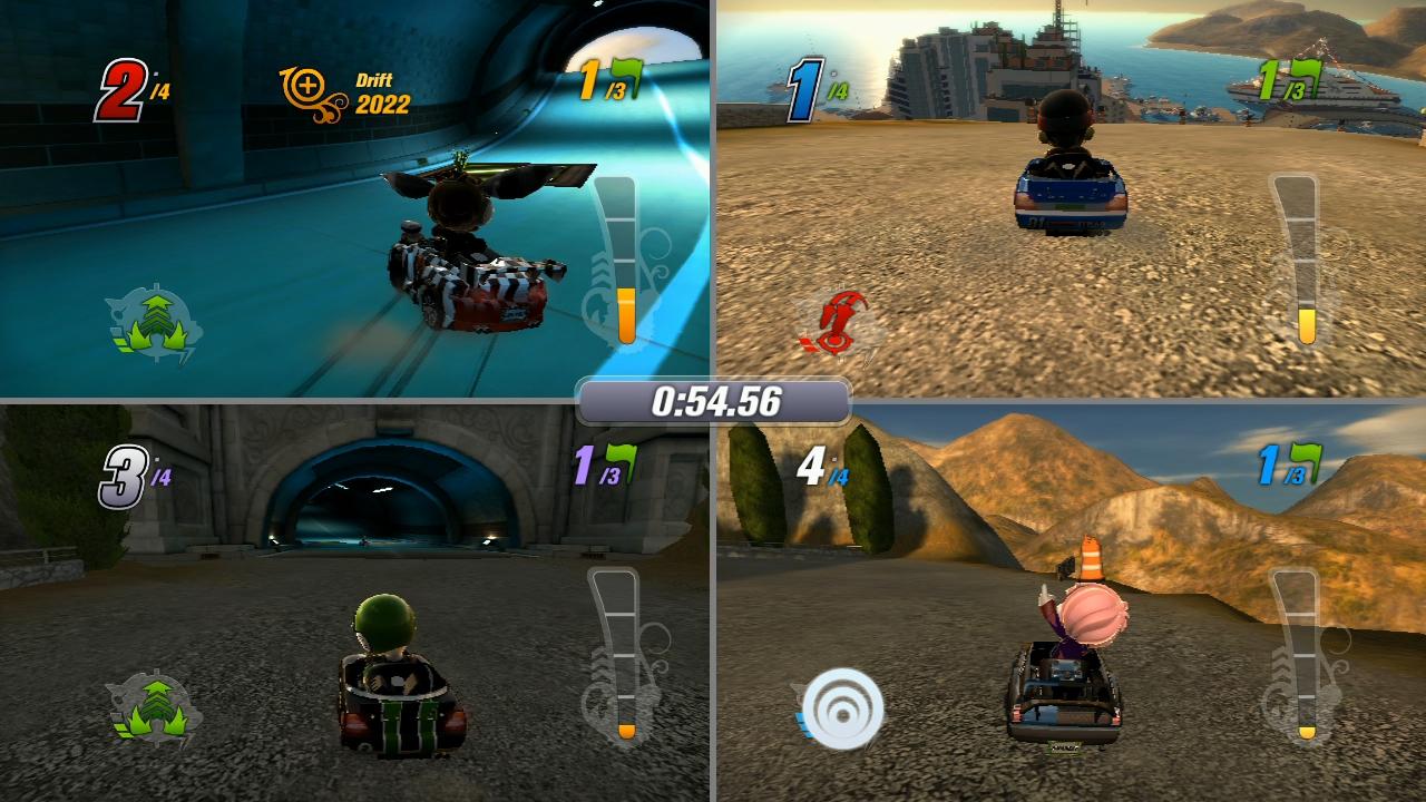 [10/05/2010] ModNation Racer-Test: Schwach - Der Splitscreenmodus läuft zwar flüssig, jedoch mit weniger Gegnern - zu viert gibt‘s gar keine KI-Fahrer!