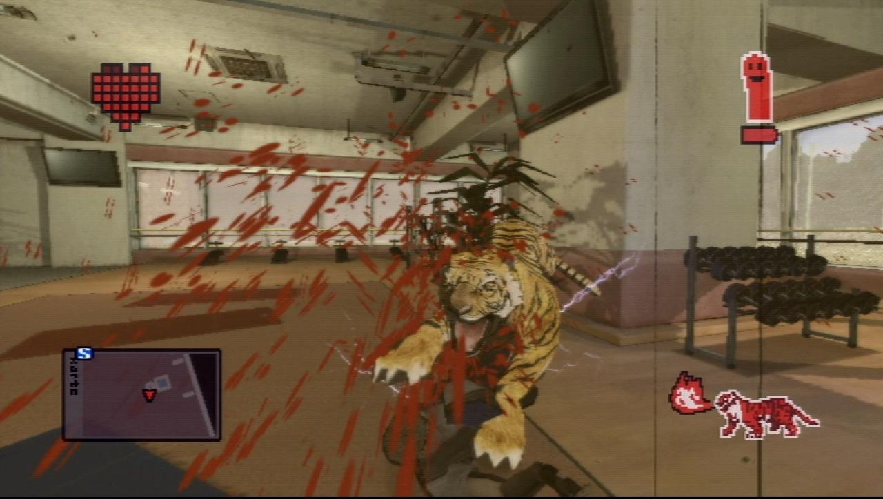 [28/05/2010] No More Heroes 2 im Test: Mit Kombos und spektakulären Wrestling-Moves füllt ihr die Energieleiste des Darkside-Modus, mit dessen Hilfe ihr euch sogar in einen Tiger verwandelt.