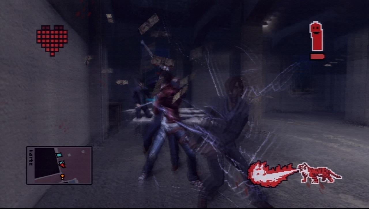 [28/05/2010] No More Heroes 2 im Test: Der Tiger am rechten, unteren Bildschirmrand dient als Anzeige für die Ecstasy-Energie. Sobald sie gefüllt ist, könnt ihr die Darkside-Modi wechseln.