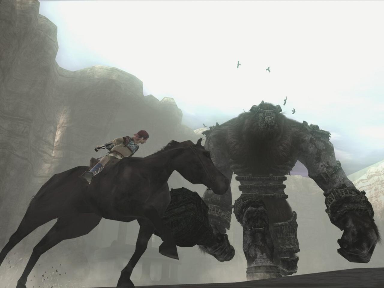 [31/05/2010] Shadow of the Colossus: Die Hauptfigur Shadow of the Colossus reitet ebenfalls auf einem Pferd. Die riesigen Welten samt kolossalen Gegnern ist zu Fuß nicht zu meistern.