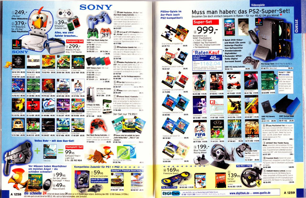 [29/08/2010] Keine Bange, das sind noch (!) DM-Preise: Im Jahr 2001 zahlte man für neuere PlayStation-2-Spiele rund 100 bis 120 DM, umgerechnet also 50 bis 60 Euro. Die Spielepreise haben sich in den vergangenen zehn Jahren also kaum verändert.