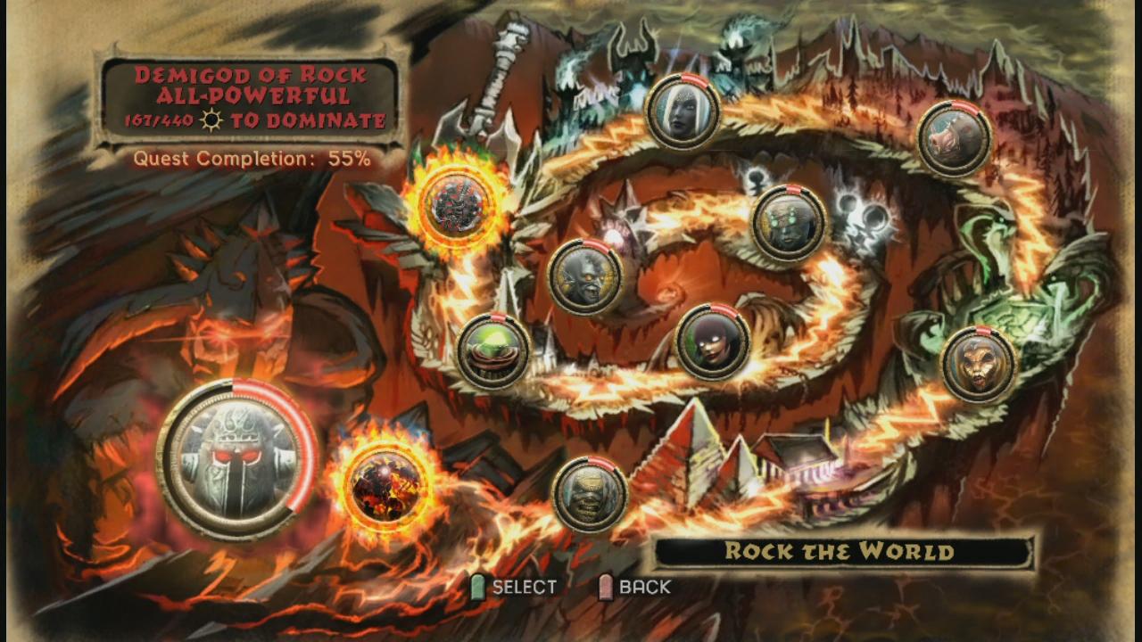 [22/09/2010] Guitar Hero: Warriors of Rock im Test - Weltkarte - Dieser Bildschirm zeigt euren Fortschritt im Quest-Modus an. Hier sind alle Levels bereits freigespielt.