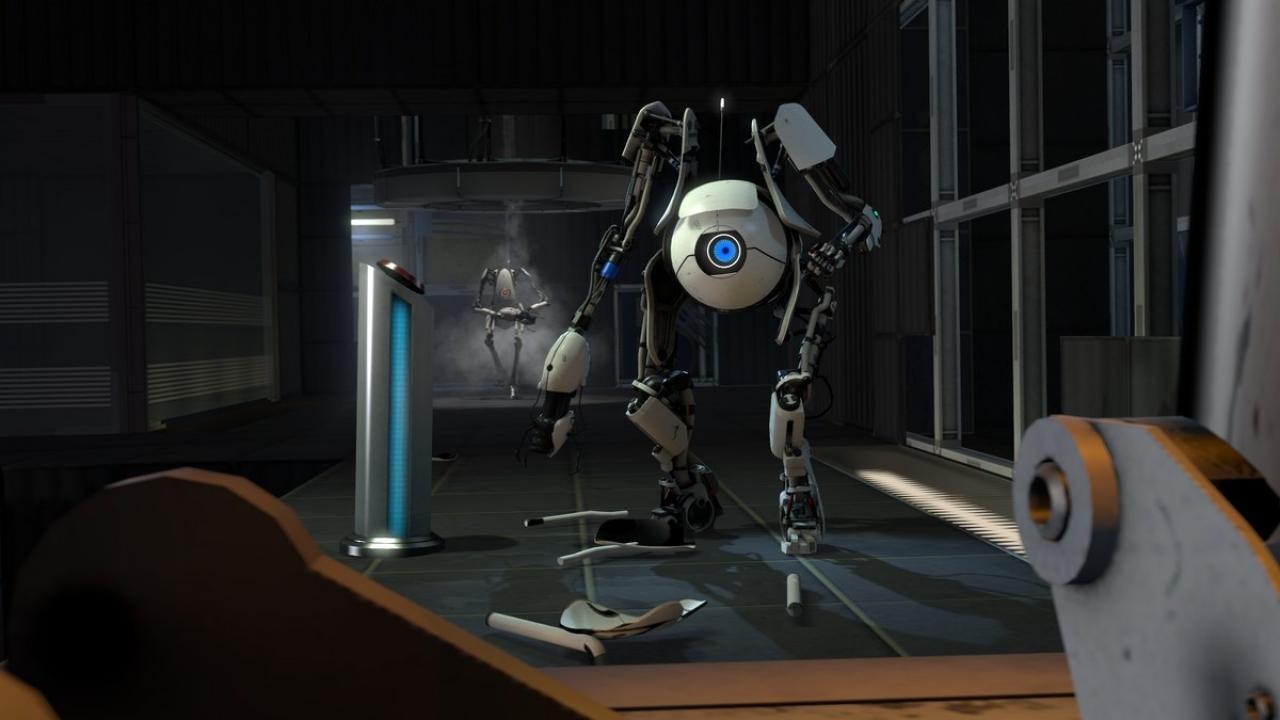 [04/09/2010] Portal 2, Electronic Arts[br]Jubelstürme bei Koop-Fans: Das Sequel zum Knobelhit kann auch zu zweit gespielt werden. Die Levels der Solo-Kampagne sind allerdings tabu. Stattdessen schlüpfen die beiden Spieler in dan metallenen Körper zweier Roboter (siehe Screenshot), die mit einer Portal-Kanone bewaffnet sind. Ohne Zusammenarbeit kann man in den speziell für den Koop-Modus entworfenen Maps nicht bestehen.