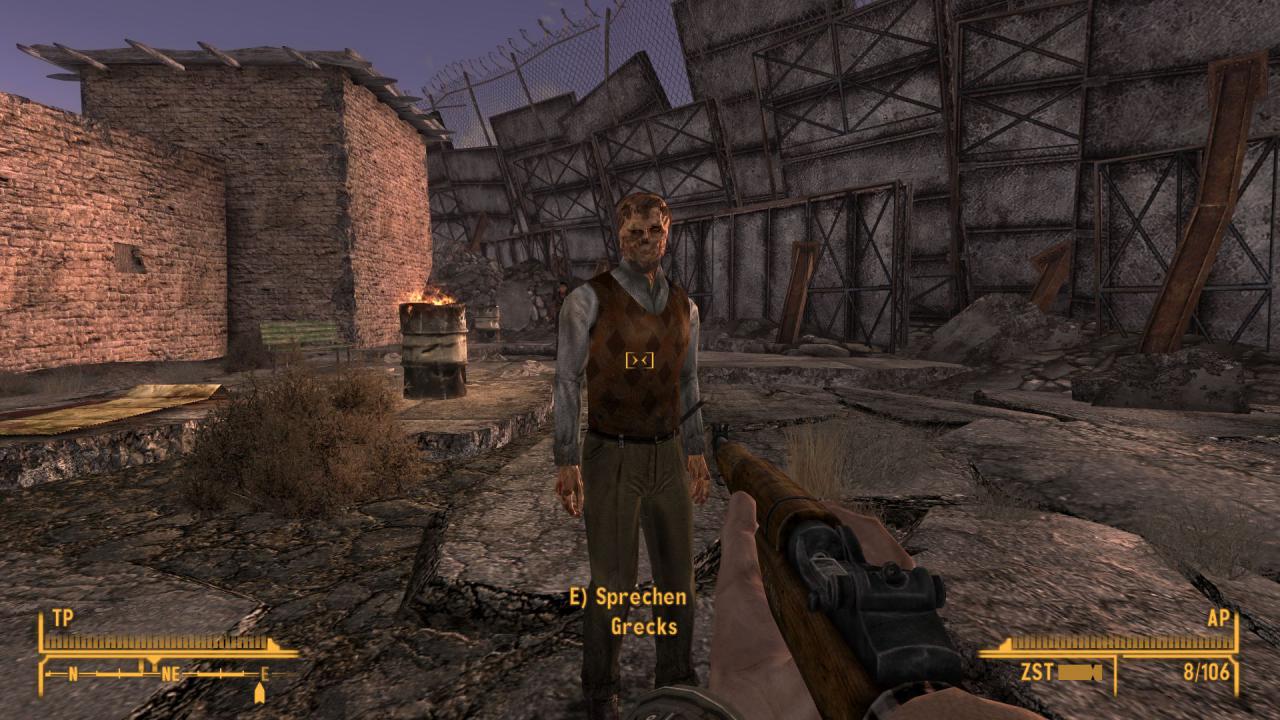 [29/10/2010] Für das Atomic Wrangler suchen wir nach Schuldnern in Freeside und erleichtern sie um ihre Kronkorken. Der Ghul Grecks ist einer von ihnen. Er versteckt sich auf der Ostseite des Old Mormon Forts.