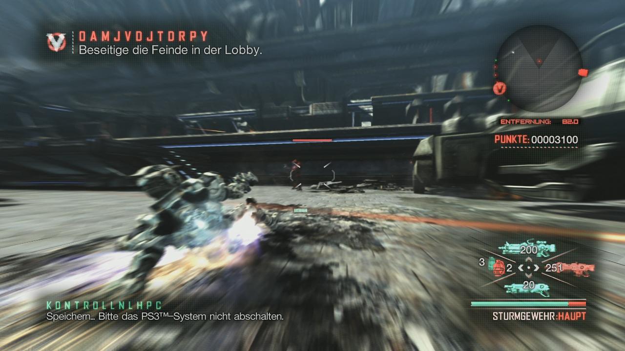 [21/10/2010] Schnell am Ziel: Dank seines Superanzugs kann sich Sam, Protagonist aus Vanquish, in einem Affenzahn durch die futuristischen Levels bewegen.