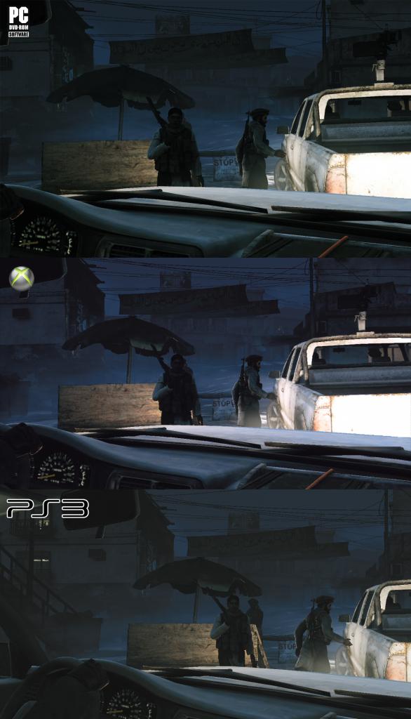 [11/10/2010] Die PC- (oben), Xbox-360- (Mitte) und PS3-Version (unten) von Medal of Honor im Grafikvergleich. Klickt auf 