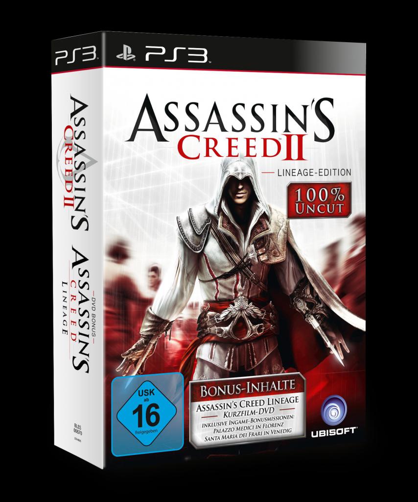 [08/11/2010] Assassin's Creed 2 Lineage Edition - Die Special Edition wirbt mit den Lineage Kurzfilmen. Im Internet gibt es die Filme allerdings bereits kostenlos zum Anschauen. Wieso also ist kein DLC-Code für die Zusatzmissionen enthalten?