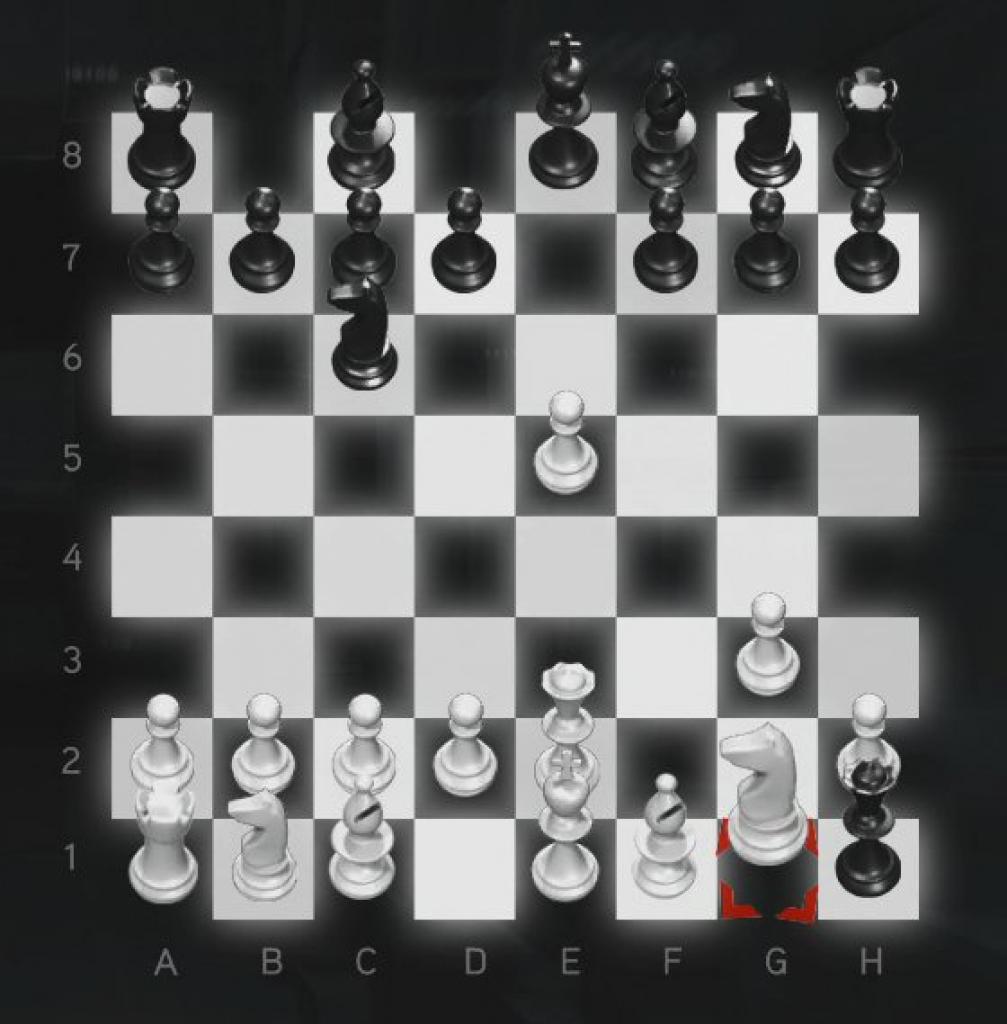 [16/11/2010] Assassin's Creed: Brotherhood Komplettlösung: Glyphen-Rätsel Nr. 6: Die Dame hat vom weißen König abgelassen und bedroht nun den Springer. Rettet ihn auf F3.