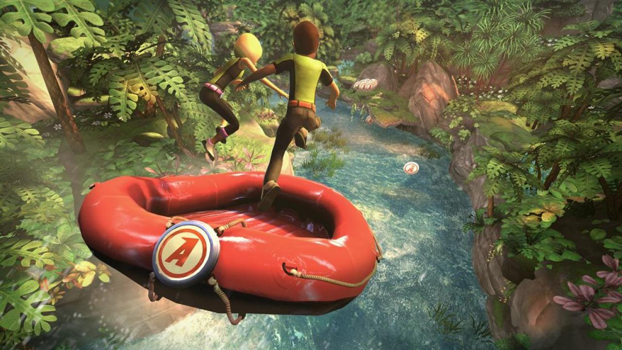 [04/11/2010] Kinect Adventures im Test - Im Schlauchboot geht es einen Fluss hinab.