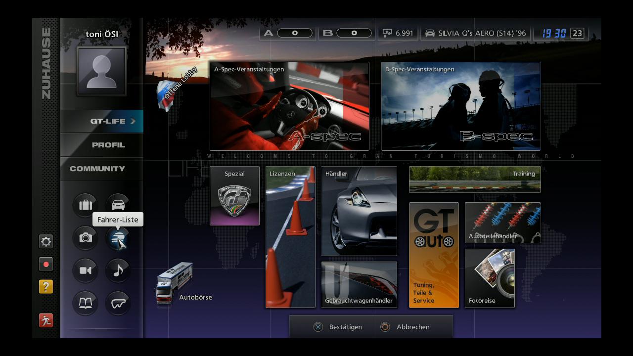 [24/11/2010] Fahrer-Liste-Bildschirm in Gran Turismo 5. 