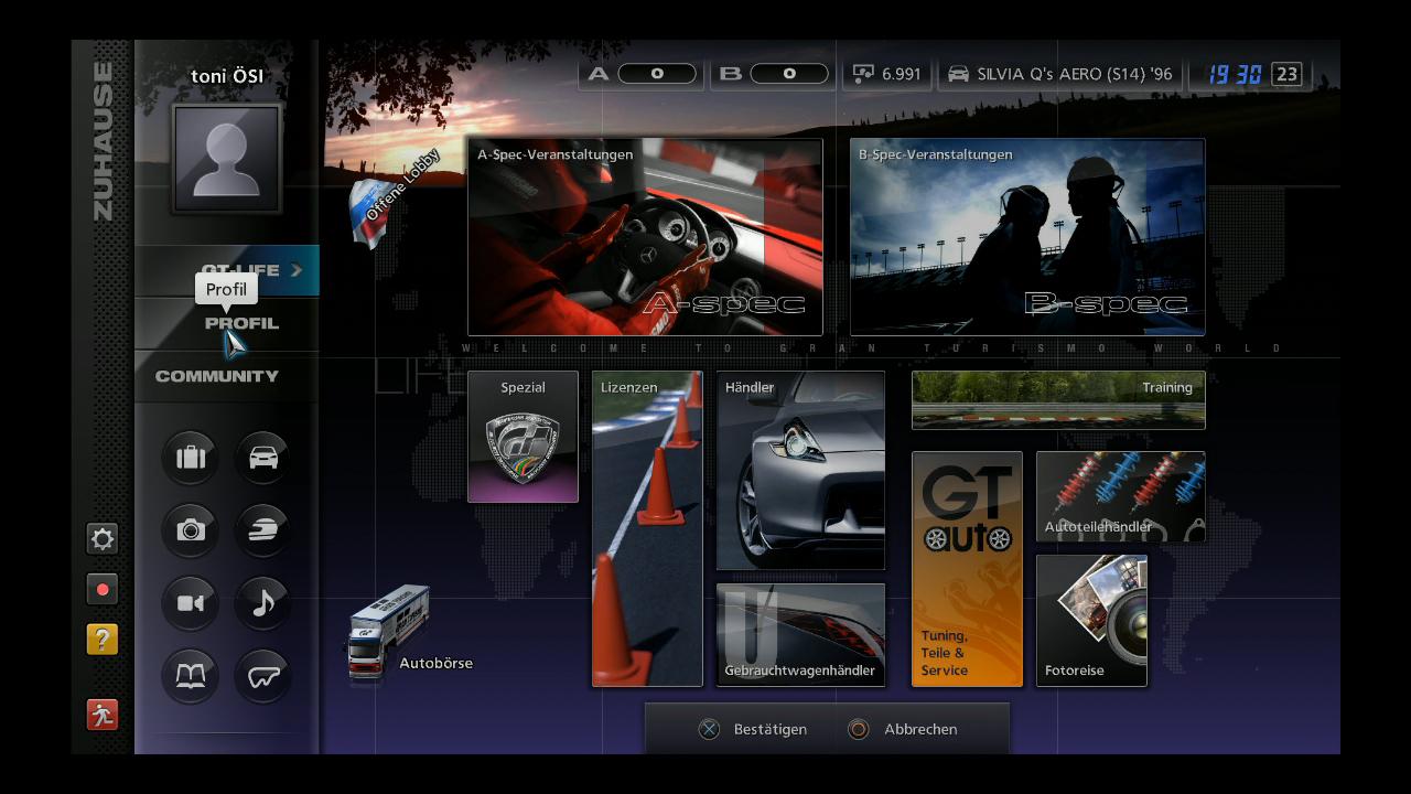 [24/11/2010] Profil-Bildschirm in Gran Turismo 5. 