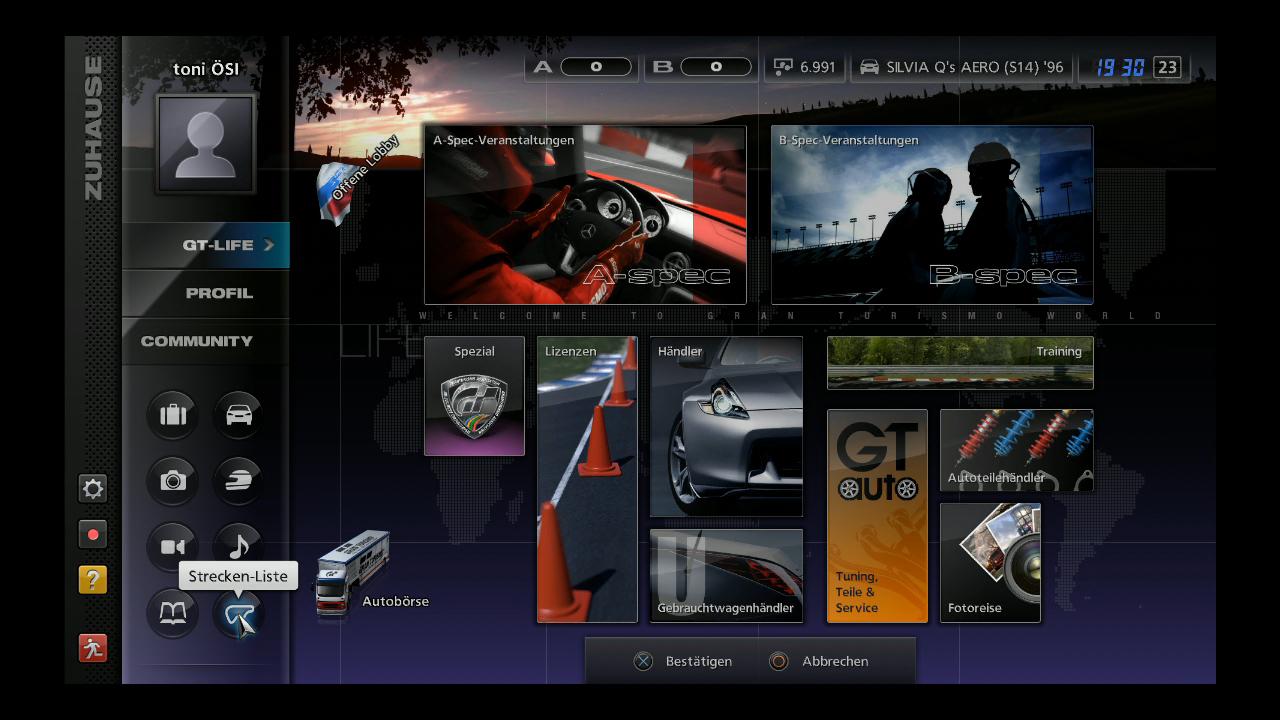 [24/11/2010] Streckenliste-Bildschirm in Gran Turismo 5. 