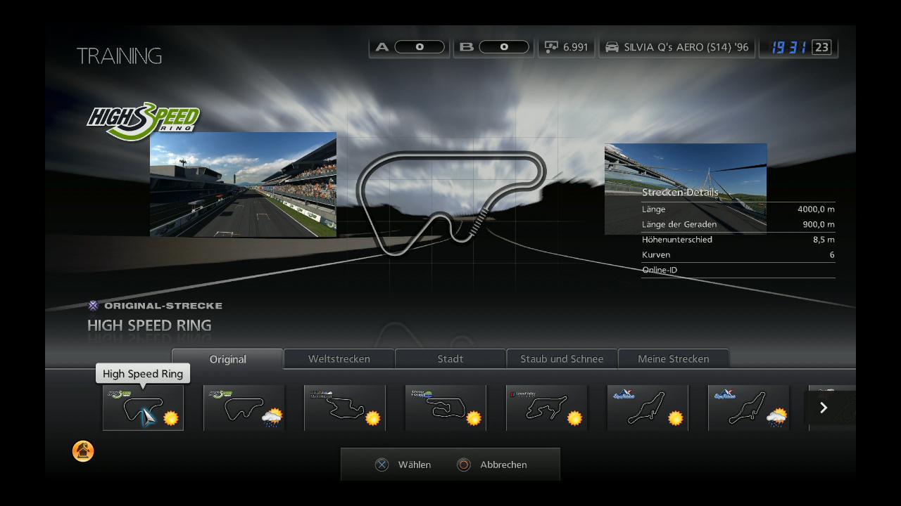 [24/11/2010] Training Menü-Bildschirm in Gran Turismo 5. 