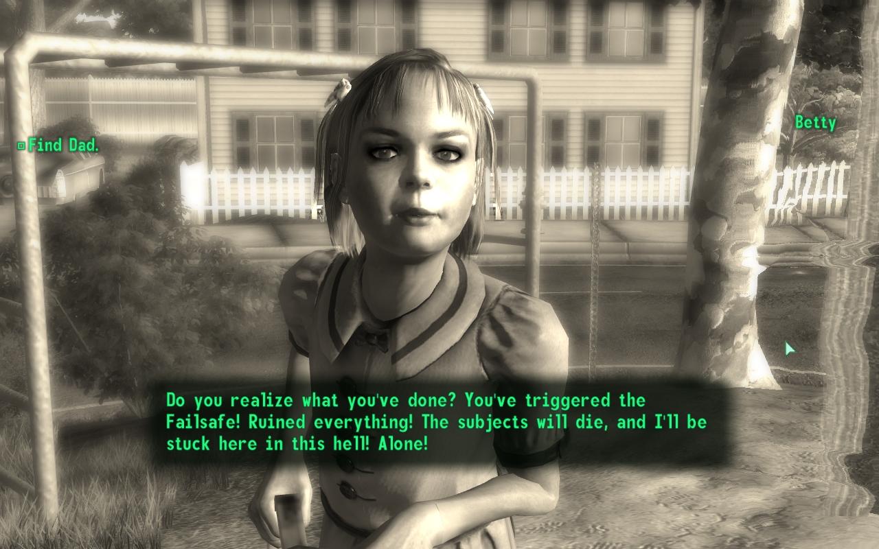 [15/12/2010] Dr. Braun - Fallout 3 - Ihr fragt euch, wieso ihr hier keinen Doktor seht. Das ist das virtuelle Alter Ego von Dr. Braun. Er erschuf in Fallout 3 eine Simulations-Matrix, die die Welt vor dem Atomkrieg zeigt. Eine der besten Quests in Fallout 3.