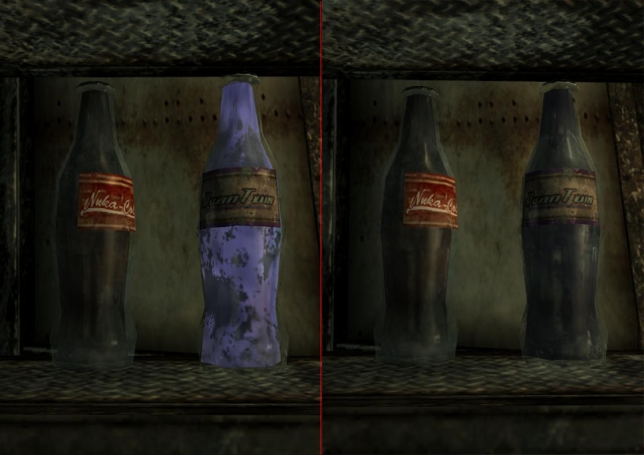 [13/01/2011] Fallout 3 - Nuka Cola Quantum - Damit diese Cola im Regal gut zu erkennen ist, wurde dem Getränk ein Strontium-Isotop beigemischt. Was macht es? Richtig: Es leuchtet blau! Die dazugehörige Quest, 30 Flaschen in der gesamten Welt zu suchen, ist wunderbar!
