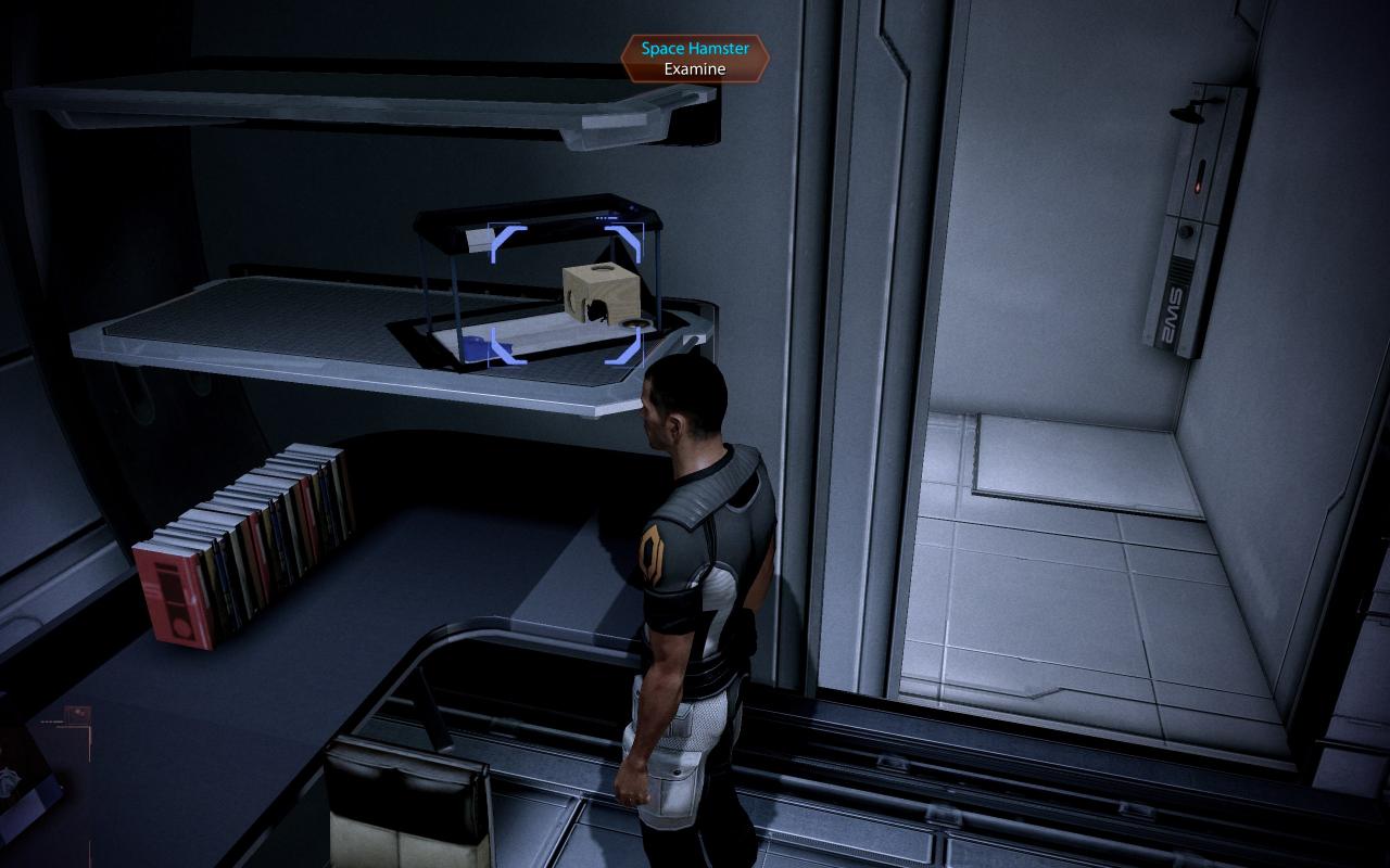 [13/01/2011] Mass Effect 2 - Hamster - Im Souvenir-Shop auf der Citadel holt ihr euch den Weltraum-Hamster. Bioware-Fans wissen, dies ist eine Anspielung auf die Baldur's Gate-Reihe. Der Baldur's Gate-Charakter Minsc hat nämlich auch einen Weltraum-Hamster bei sich.