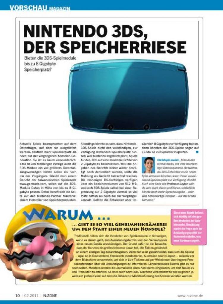 [12/01/2011] Auch brandaktuelle 3DS-News haben wir für euch zusammengefasst.