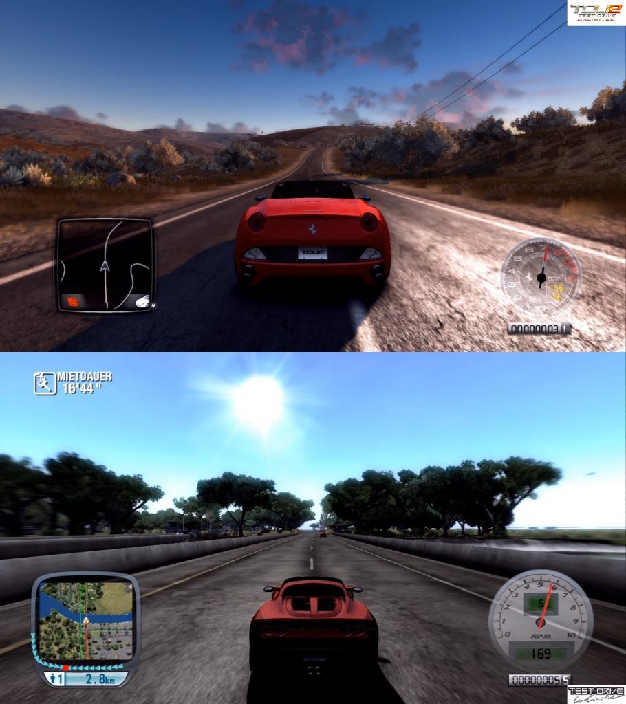 [10/02/2011] Test Drive Unlimited 2 vs. Test Drive Unlimited - Der Himmel war überwiegend in langweiligem Standard-Blau gehalten im ersten Teil. Im Nachfolger erscheint dieser nun deutlich realistischer und sogar Wolken sind nun im Himmel zu sehen.
