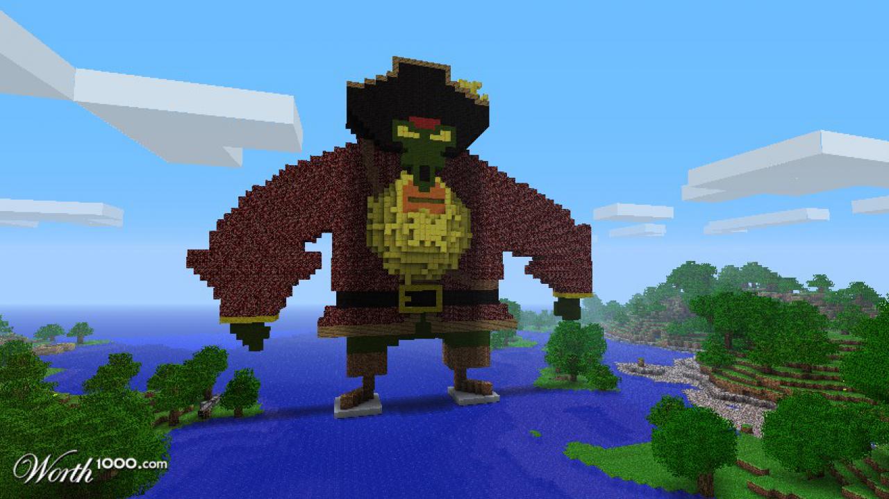 [13/05/2011] Monkey Island - Statue des fiesen LeChuck - Die 8-bit-Version des wohl fiesesten Piraten der Spiele-Geschichte ziert hier offensichtlich den Flusslauf einer Minecraft-Welt. Guybrush haben wir aber bisher noch nicht gefunden.