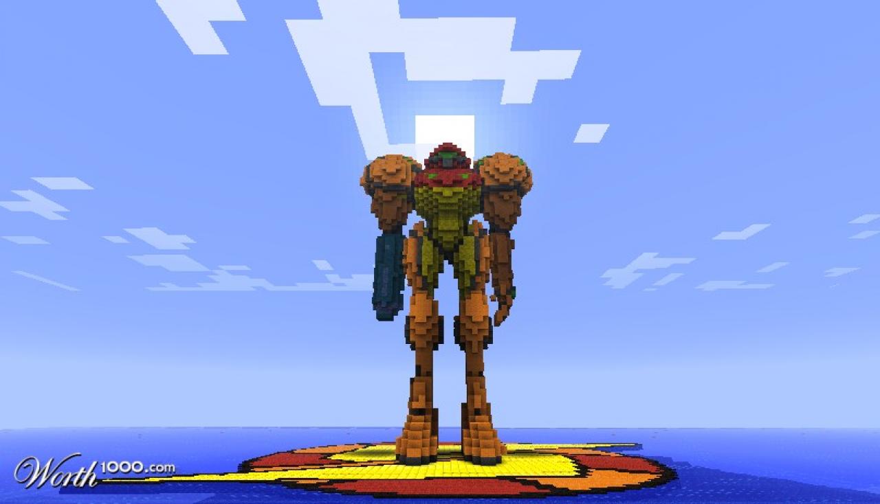 [13/05/2011] Samus Aran-Statue- Metroid - Die Weltraumamazone Samus Aran zeigt sich als Statue Minecraft. Die riesige Figur steht auf dem Symbol der 