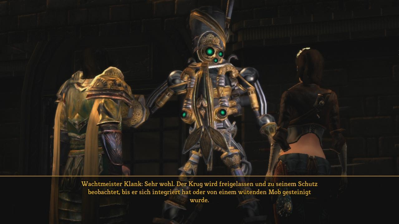 [17/06/2011] Namensvetter: In Stonebridge bekommen wir es mit dem Robo-Wachtmeister Klank zu tun. Erlaubt sich Obsidian da etwa einen Seitenhieb auf Ratchet & Clank?