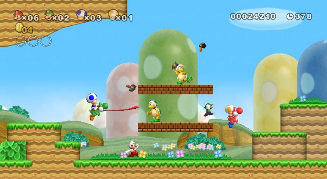 [17/06/2011] Super-Assistent - In New Super Mario Bros. Wii nutzt ihr, falls nötig, den Super-Assistenten. Nachdem ihr acht Mal abgestürzt seid, erscheint ein grüner Block mit einem Fragezeichen. Springt ihr dagegen, bringt Luigi für euch das Level zu Ende. Das brauchen wir nicht! Weg damit!