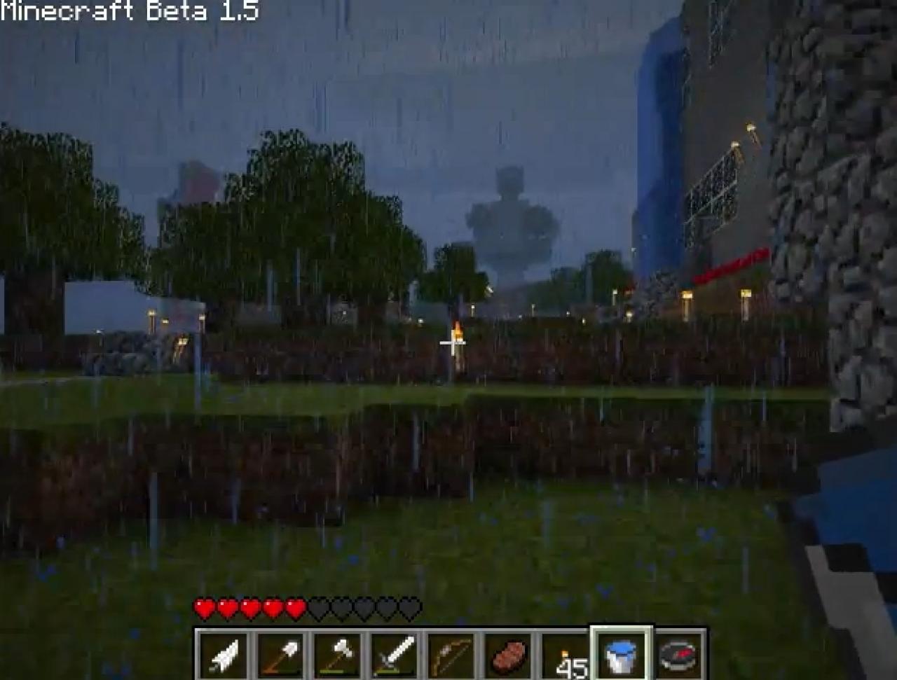 [15/07/2011] Minecraft - Auch im Baukasten-Spiel Minecraft regnet es. In solch einem Fall sitzen wir gern in unserem riesigen Schloss und genießen den prasselnden Regen.