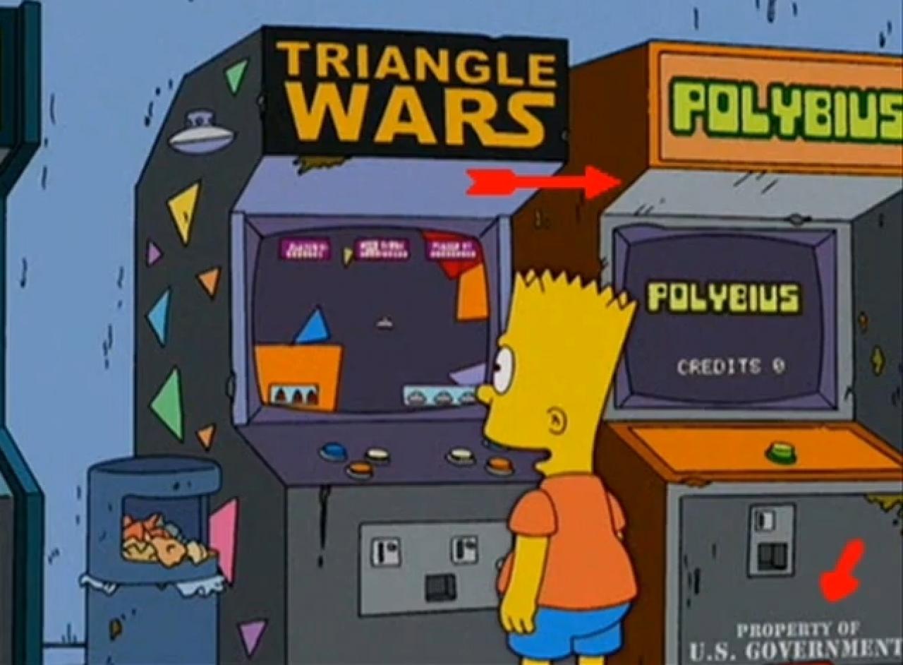 [08/07/2011] Polybius löst epileptische Anfälle aus und macht Kinder süchtig - Gibt es den legendären Arcade-Automaten? In dieser Szene aus einem Simpsons-Clip auf Youtube jedenfalls schon. Gefunden hat den angeblich krank machenden Spielautomaten aber noch keiner. Ein wunderbar unterhaltsames Gerücht für Videospiele-Fans.