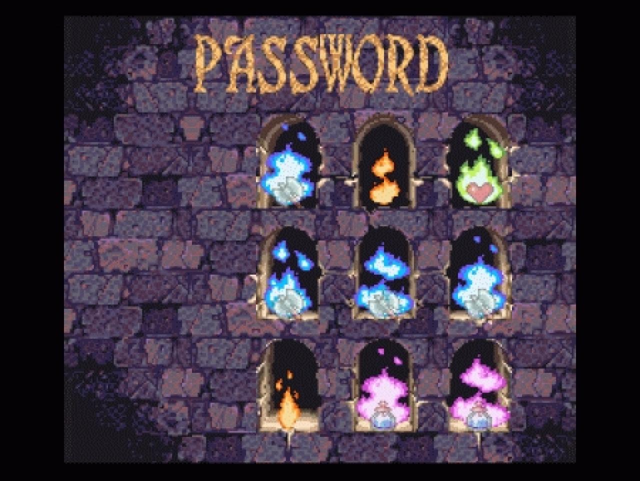 [09/09/2011] Castlevania: Vampire's Kiss - SNES - Flamme blau, Flamme orange, Flamme grün, ... Wie zur Hölle sollte man diese Bilder auf's Papier bringen?! Zum Glück wurden Speicherstände erfunden!