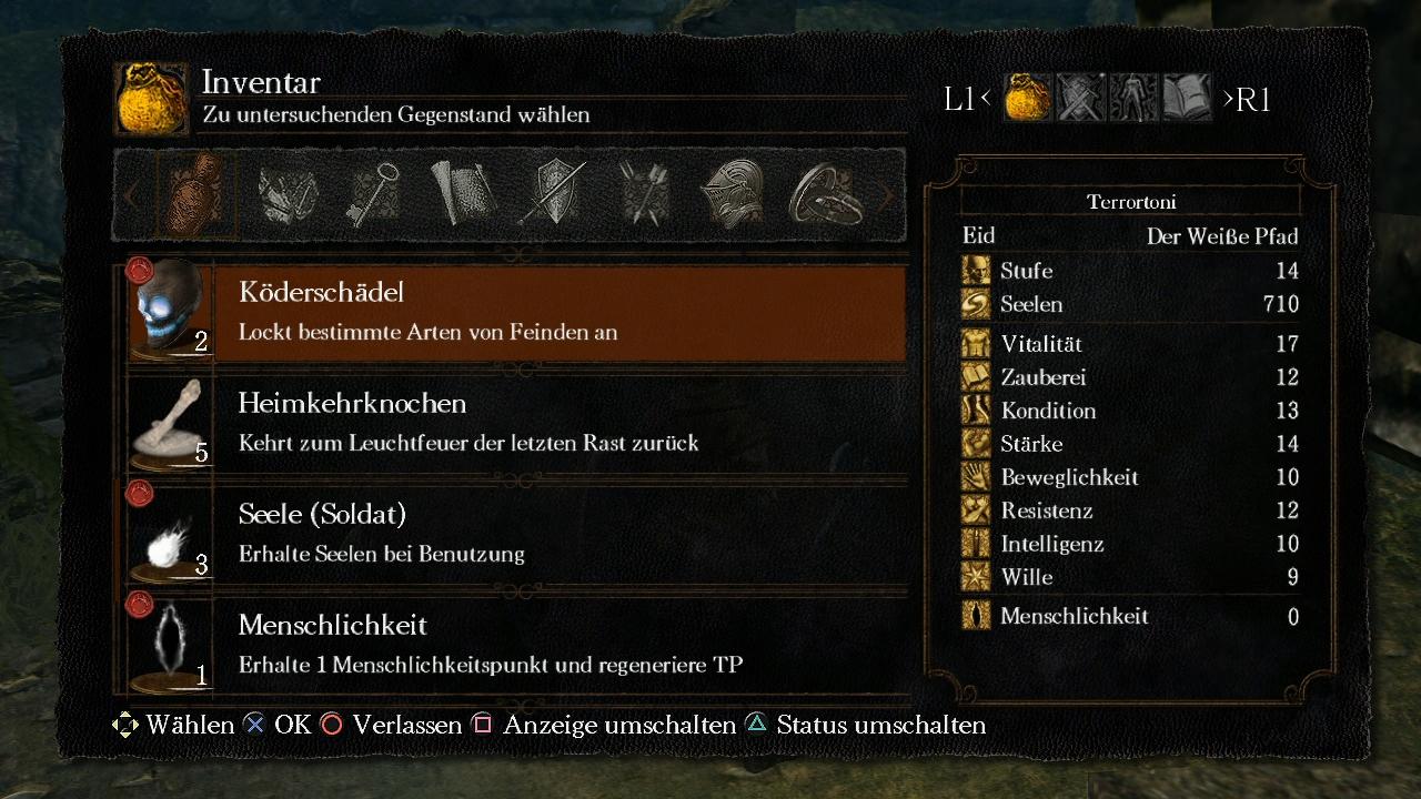 [07/10/2011] Dark Souls - Komplettlösung - Während ihr durch das Inventar navigiert, wird das Spiel nicht pausiert!