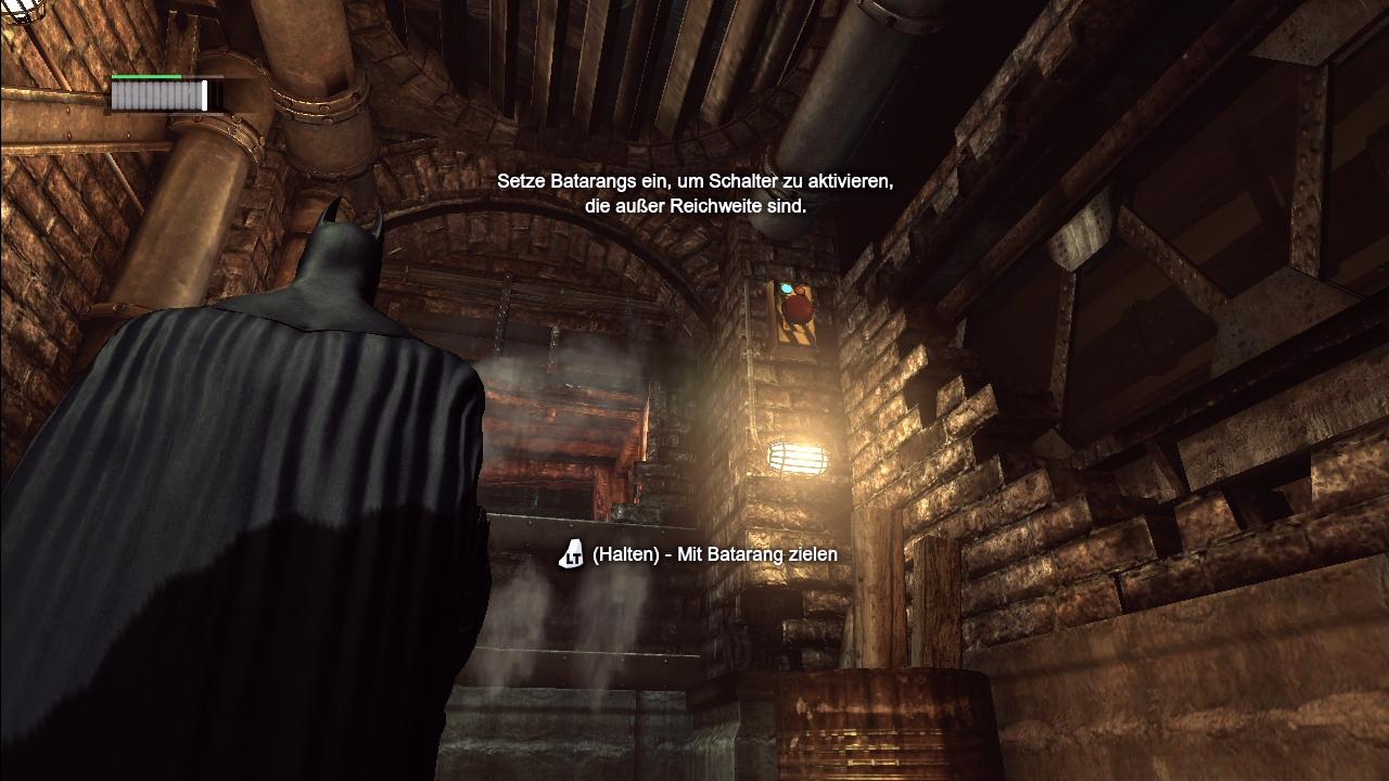 [21/10/2011] Um den Dampf abzustellen, werfen wir einen Batarang auf den Schalter rechts oben.