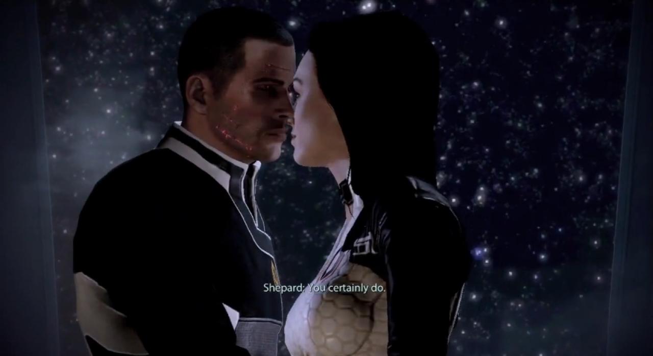 [13/02/2012] Mass Effect 2 - Im Sci-Fi-Rollenspiel dürft ihr mit nahezu jedem Charakter eine Beziehung eingehen. Perfekt zum Valentinstag passt der Kuss zwischen Commander Shepard und Miranda Lawson.