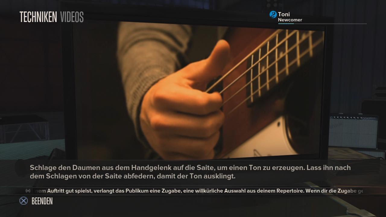 [26/09/2012] Hilfreich: Auch fortgeschrittene Techniken wie das Slapping (Bass) werden vom Spiel gefordert und vorher per Video-Tutorial erklärt.