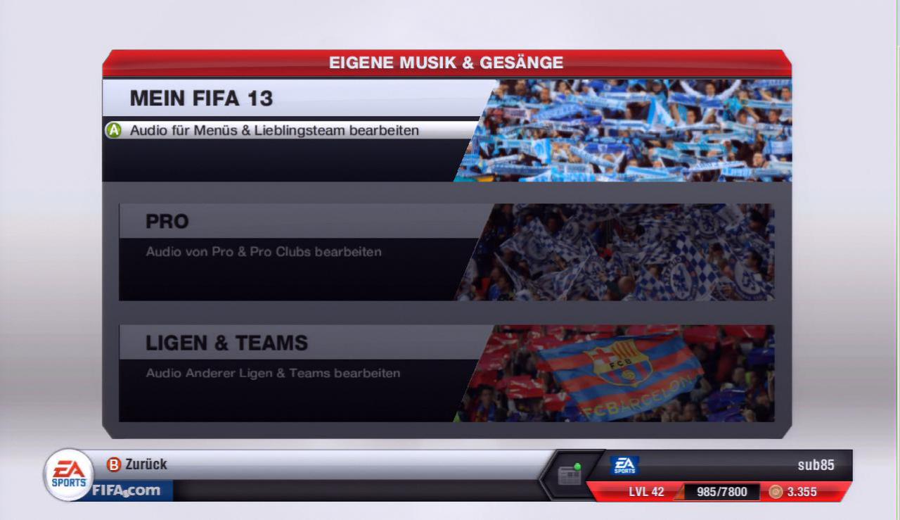 [02/10/2012] FIFA 13 Tipps: So importiert ihr Musik und Fangesänge auf PS3 und Xbox 360.