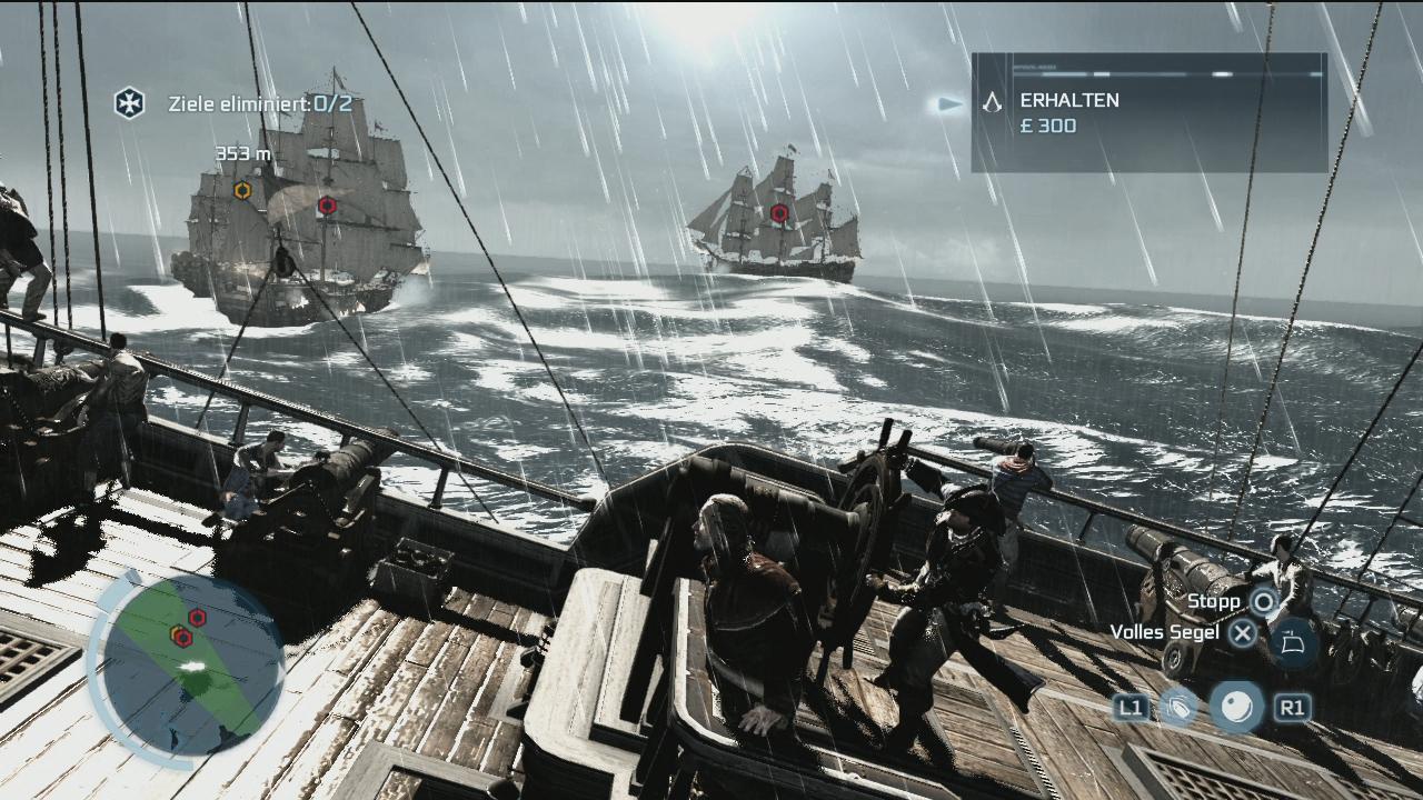 [30/10/2012] Assassin's Creed 3 - Auch im neuen Assassin's Creed-Abenteuer bekommt ihr coole Gewittereffekte geboten. Besonders auf hoher See rocken die Regeneffekte und der hohe Wellengang.