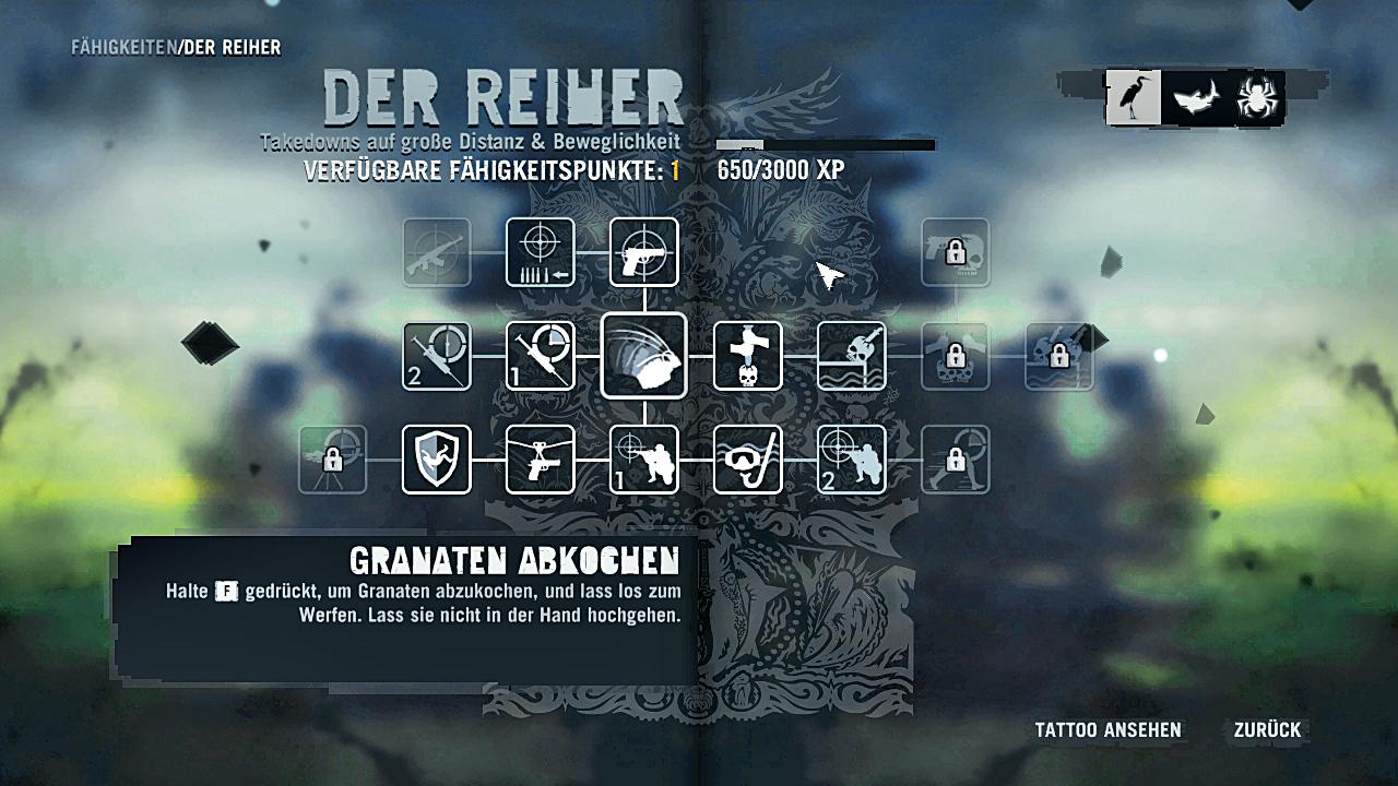 [21/11/2012] Far Cry 3: Für besiegte Gegner und gelöste Quests erhält Jason Erfahrungspunkte, dank derer er im Level aufsteigt. So kann er neue Skills in drei Talentbäume freischalten. Ein klassisch-gutes System!