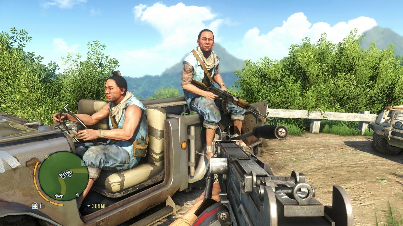 [21/11/2012] Far Cry 3: Es tummeln sich zwar viele NPCs in der Spielwelt, doch die sehen sehr oft gleich aus. Das fällt besonders bei den befreundeten Patrouillen auf, die man häufig auf den Landstraßen antrifft.