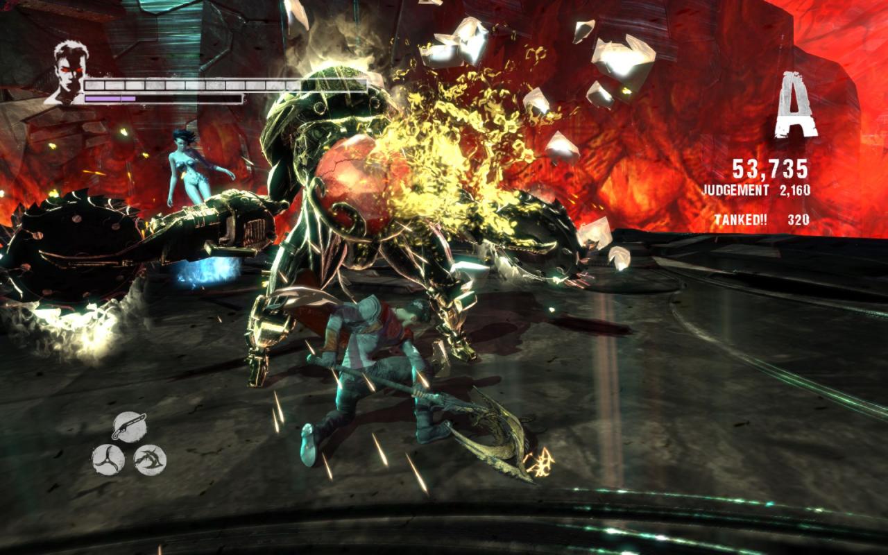 [11/01/2013] Effektreich machen wir mit dem Dämonenaxt einem besonders starken Zwischengegner von DmC: Devil May Cry den Garaus. 