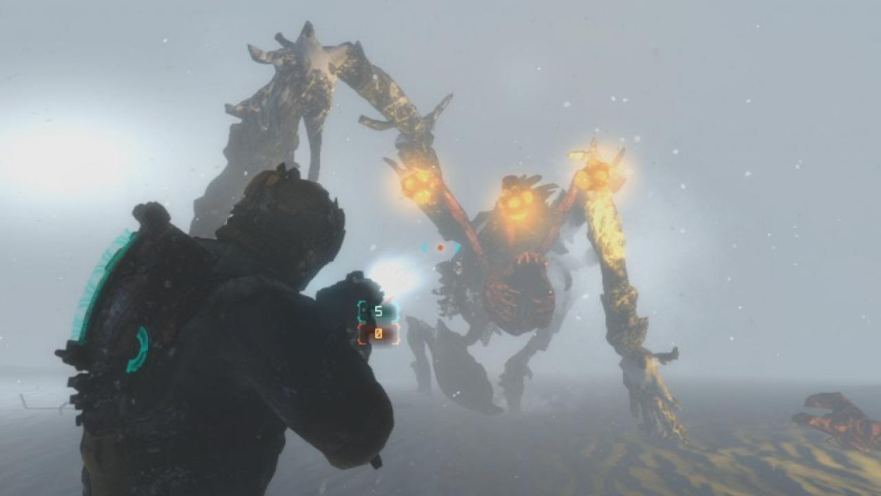 [05/02/2013] Dead Space 3: Dieses Schneebiest ist schwer zuerledigen. Die gelben Punkte kennzeichnen verwundbare Stellen.