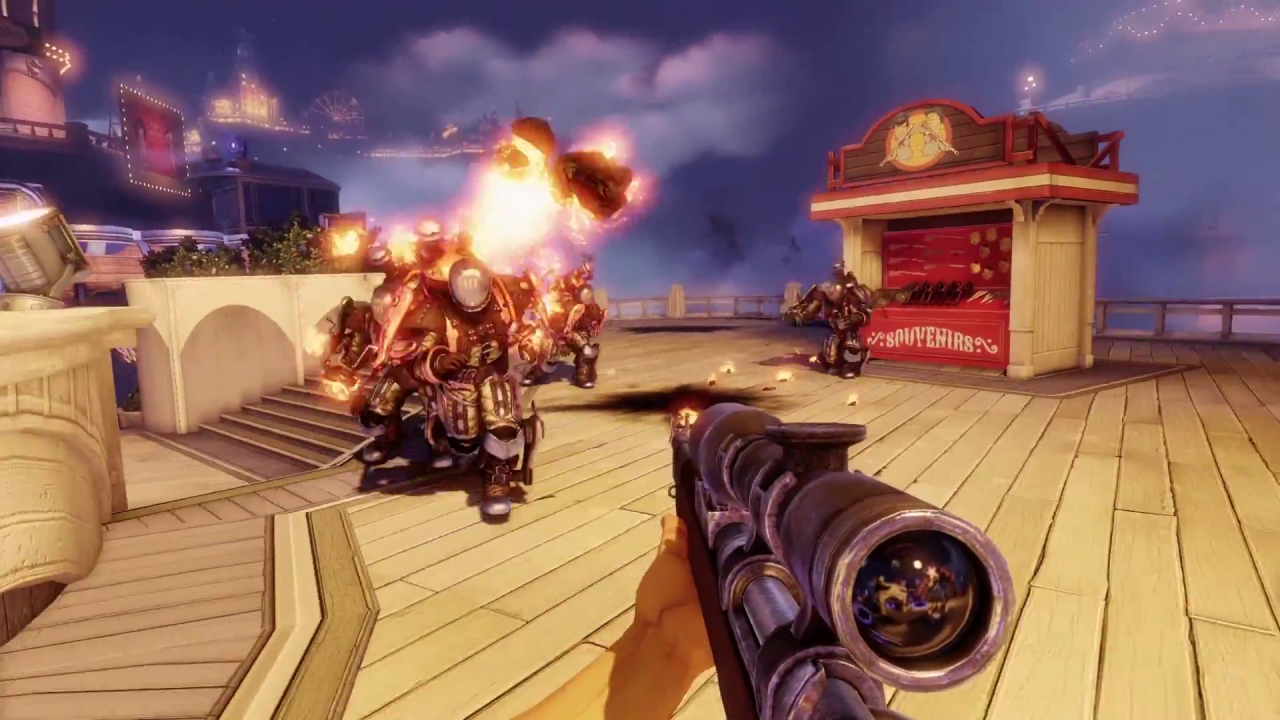 [30/07/2013] Munitionsknappheit und Waffenlimits gibt es auch in Bioshock Infinite. Aus einer Vielzahl von unterschiedlichen Waffen muss hier jeder selbst entscheiden, wie er den lieben Booker DeWitt am besten ausstattet. Denn mitnehmen könnt ihr immer nur zwei Feuerwaffen, da will die Wahl wohl bedacht sein.