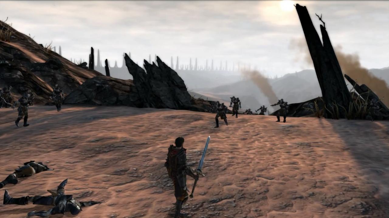 [19/07/2013] Minimalistisches Artdesign: Eine meist auf diverse Brauntöne beschränkte Farbpalette, eine abstrakte Architektur und bewusst reduziert gestaltete Umgebungen sollten Dragon Age 2 einen ganz eigenen Look geben, um sich deutlich vom Fantasy-Standard abzuheben. Besonders ansprechend sieht das Endergebnis jedoch nicht aus. Die Farbarmut sorgt vielmehr für Eintönigkeit, an der man sich schnell statt sieht. Die Umgebungen wirken größtenteils schlicht leer und damit uninteressant.