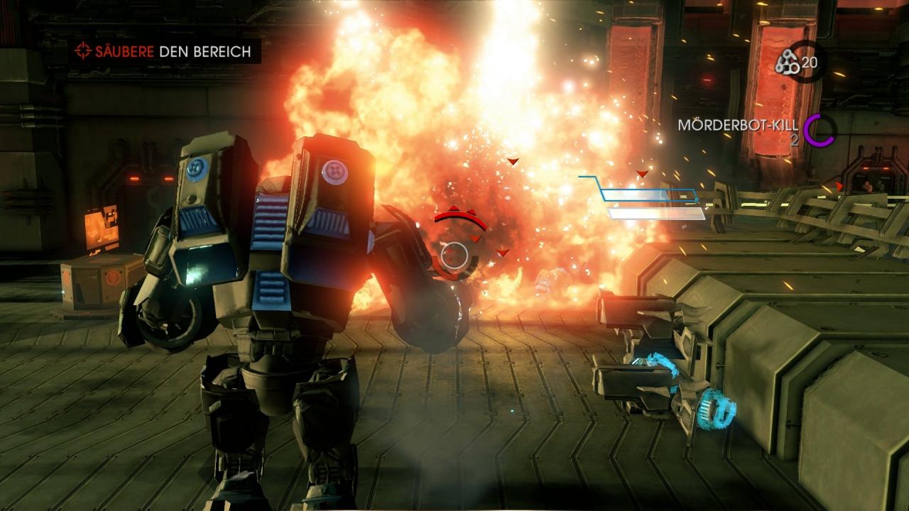 [14/08/2013] Saints Row 4 im Test: In der Realwelt macht ihr ab und an Aliens mittels Roboter-Anzug platt. Eine nette Abwechslung.