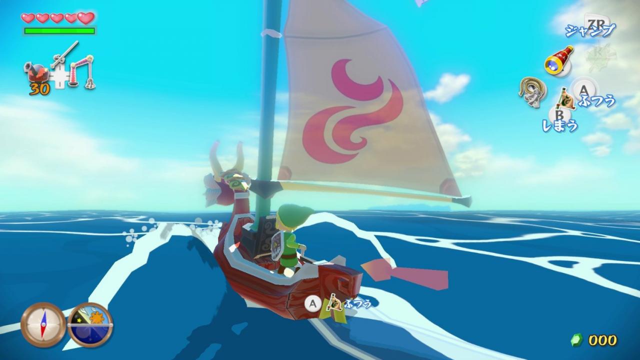 [06/08/2013] The Legend of Zelda: Wind Waker - Hier spielt das Meer eine wichtige Rolle. Nicht nur reist ihr mit eurem kleinen Boot über das Meer, hebt dabei Schätze und erkundet Inseln, ihr müsst auch das Wetter manipulieren, um euer Schiff schnellstmöglich von einem Punkt zum nächsten segeln zu lassen.