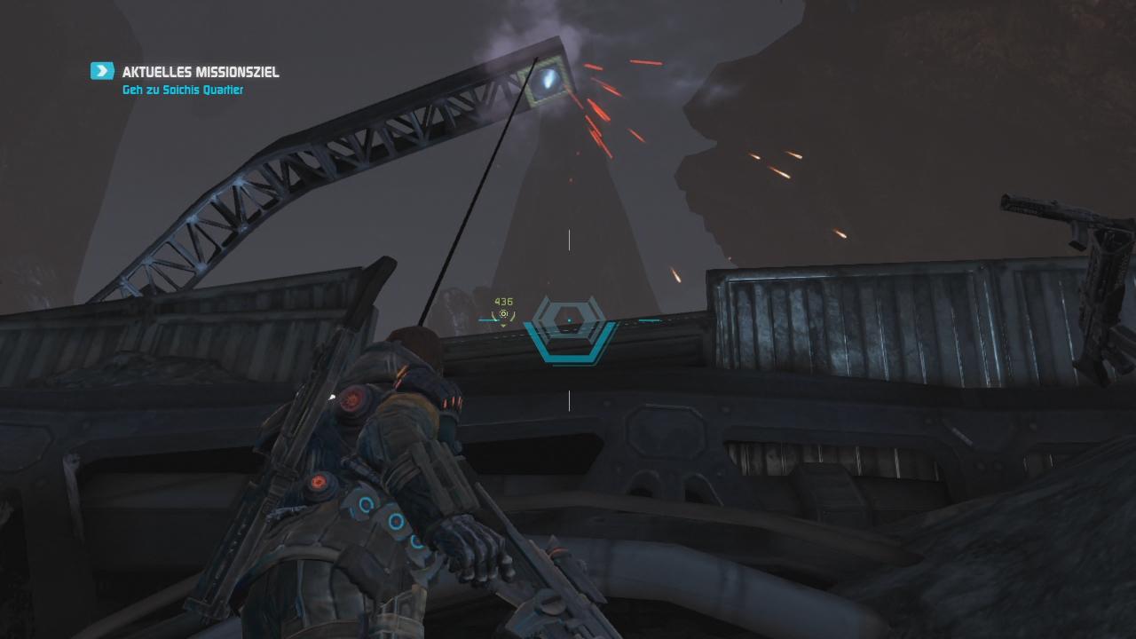 [26/08/2013] Lost Planet 3 im Test: Enterhaken - Ihr könnt euch wieder an Vorsprüngen hochziehen, aber ohne jegliche Freiheit und nur an besonderen Stellen.